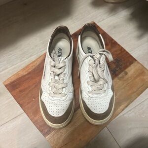 White and Brown Sneakers